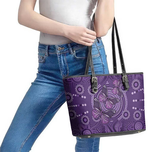 Purple Butterfly Spirit Leather Tote Bag Australian Epilepsy Awareness - Aussie Hoodie