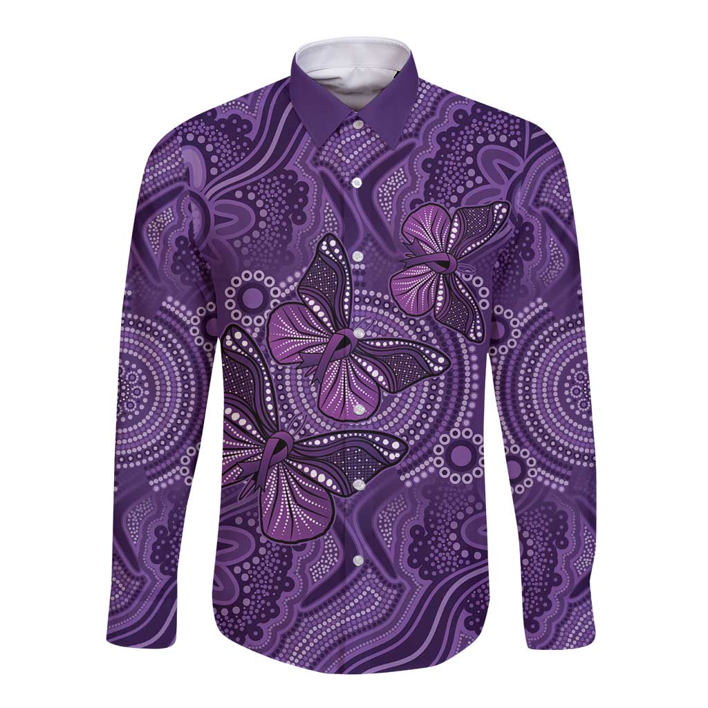 Purple Butterfly Spirit Long Sleeve Button Shirt Australian Epilepsy Awareness - Aussie Hoodie