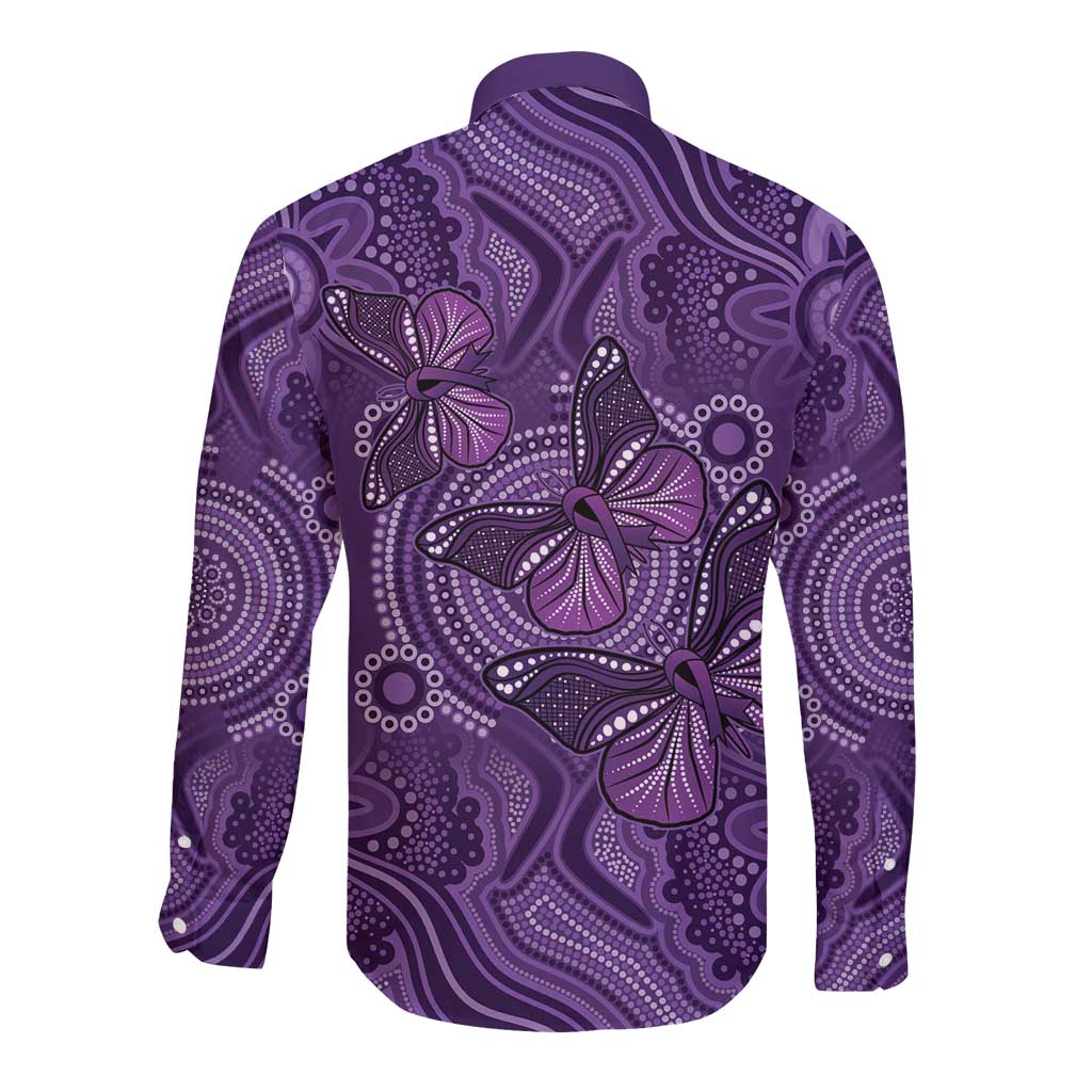 Purple Butterfly Spirit Long Sleeve Button Shirt Australian Epilepsy Awareness - Aussie Hoodie