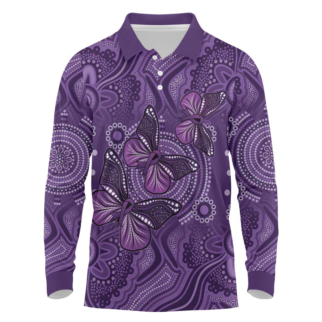 Purple Butterfly Spirit Long Sleeve Polo Shirt Australian Epilepsy Awareness - Aussie Hoodie