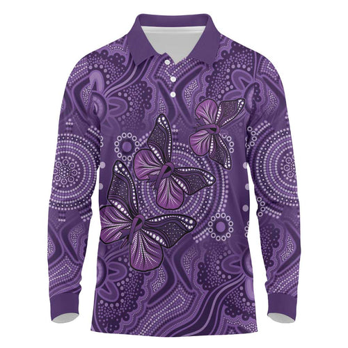 Purple Butterfly Spirit Long Sleeve Polo Shirt Australian Epilepsy Awareness - Aussie Hoodie