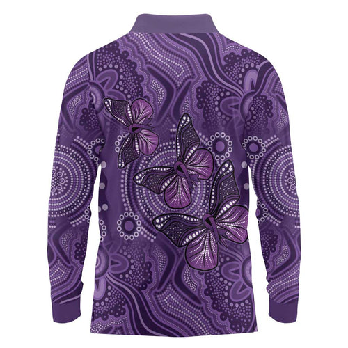 Purple Butterfly Spirit Long Sleeve Polo Shirt Australian Epilepsy Awareness - Aussie Hoodie