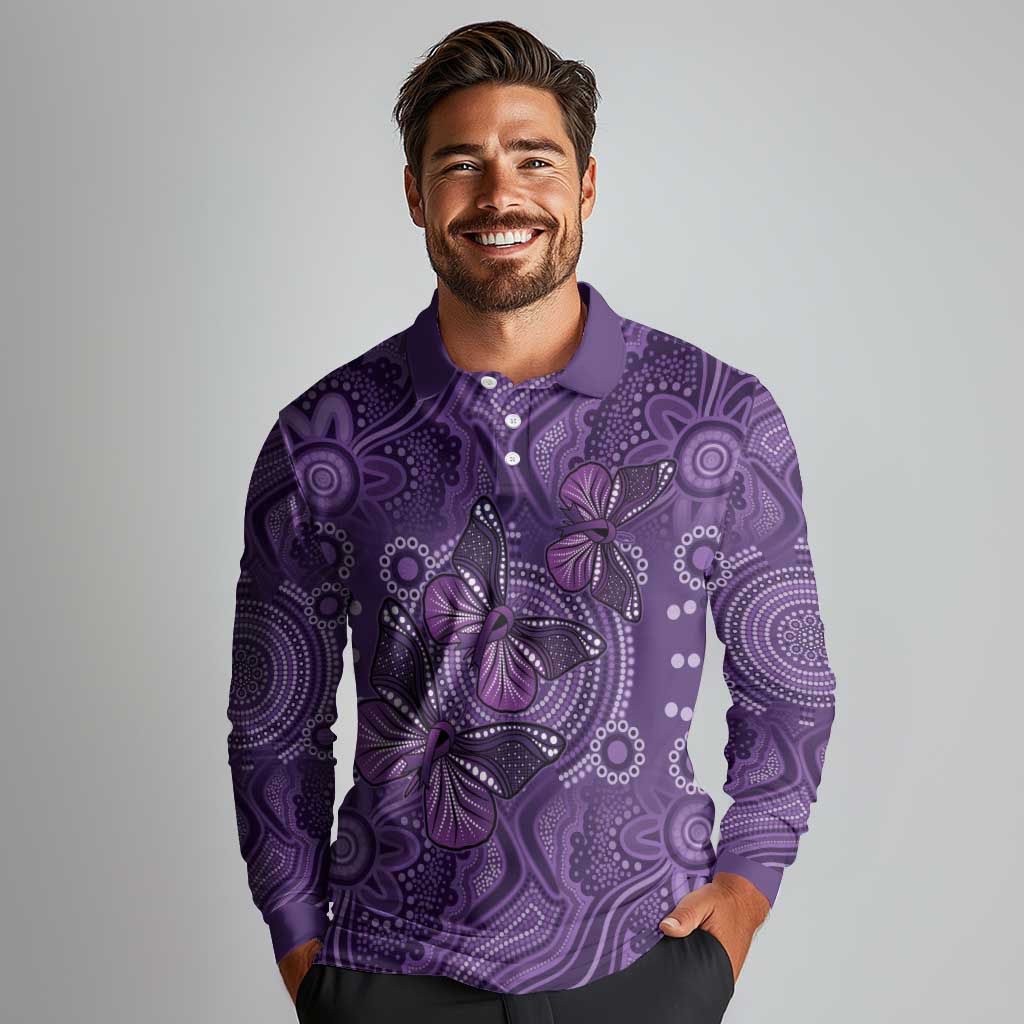 Purple Butterfly Spirit Long Sleeve Polo Shirt Australian Epilepsy Awareness - Aussie Hoodie