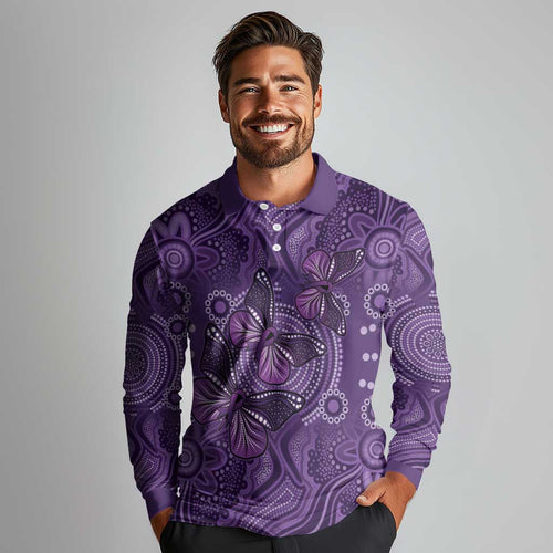 Purple Butterfly Spirit Long Sleeve Polo Shirt Australian Epilepsy Awareness - Aussie Hoodie