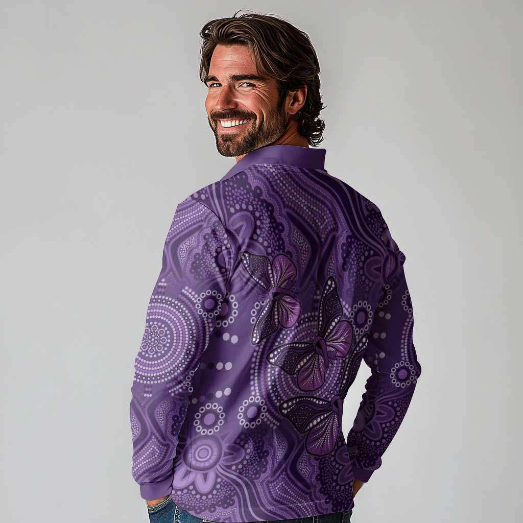 Purple Butterfly Spirit Long Sleeve Polo Shirt Australian Epilepsy Awareness - Aussie Hoodie
