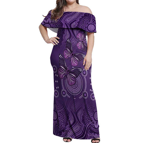 Purple Butterfly Spirit Off Shoulder Maxi Dress Australian Epilepsy Awareness - Aussie Hoodie