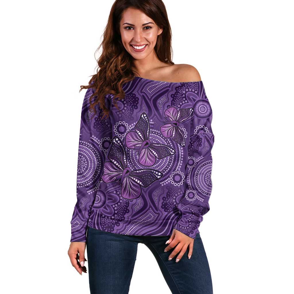 Purple Butterfly Spirit Off Shoulder Sweater Australian Epilepsy Awareness - Aussie Hoodie