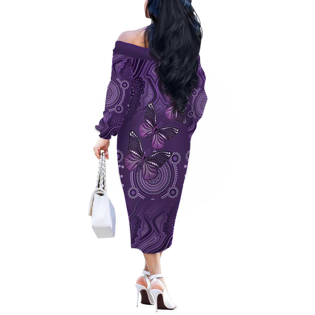 Purple Butterfly Spirit Off The Shoulder Long Sleeve Dress Australian Epilepsy Awareness - Aussie Hoodie