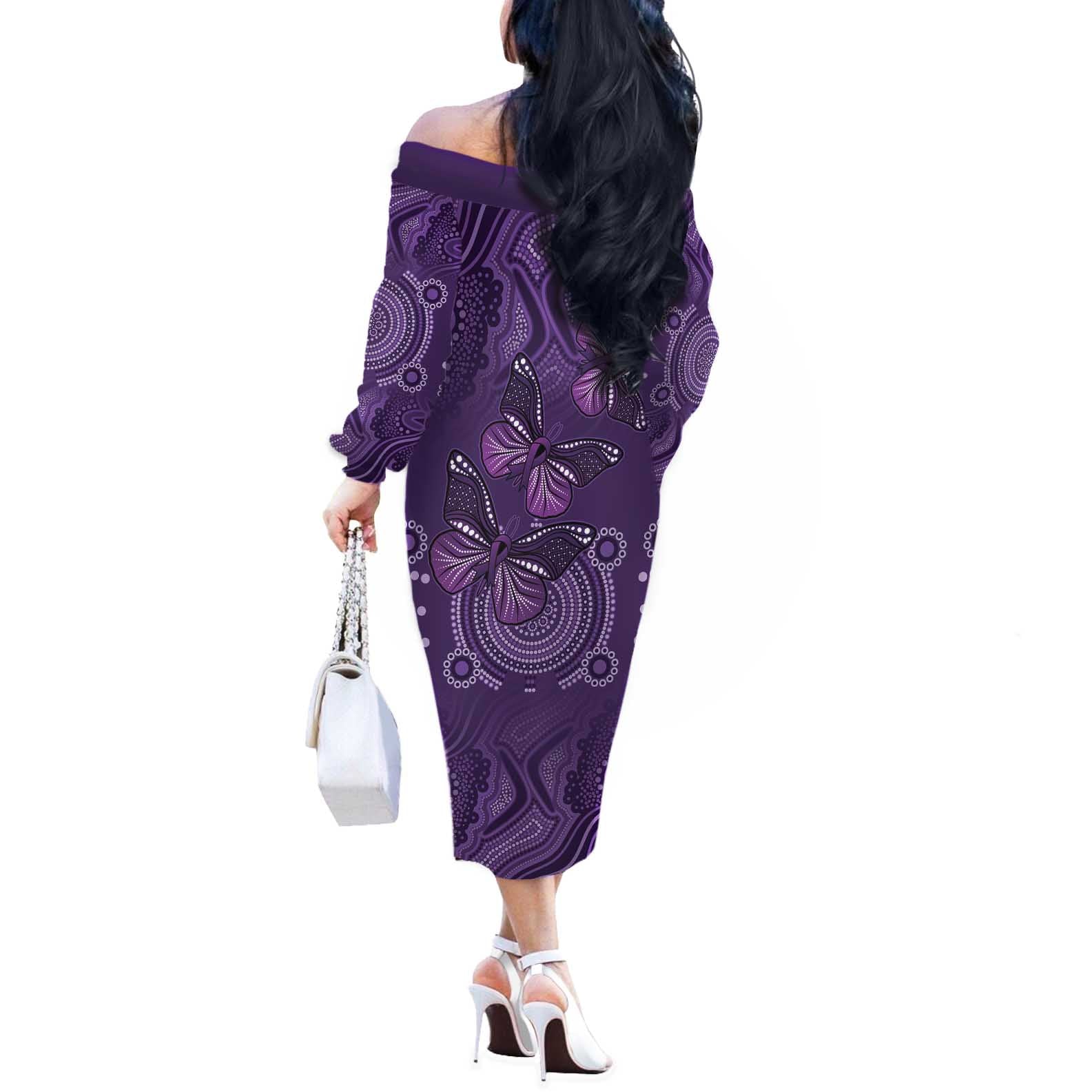 Purple Butterfly Spirit Off The Shoulder Long Sleeve Dress Australian Epilepsy Awareness - Aussie Hoodie