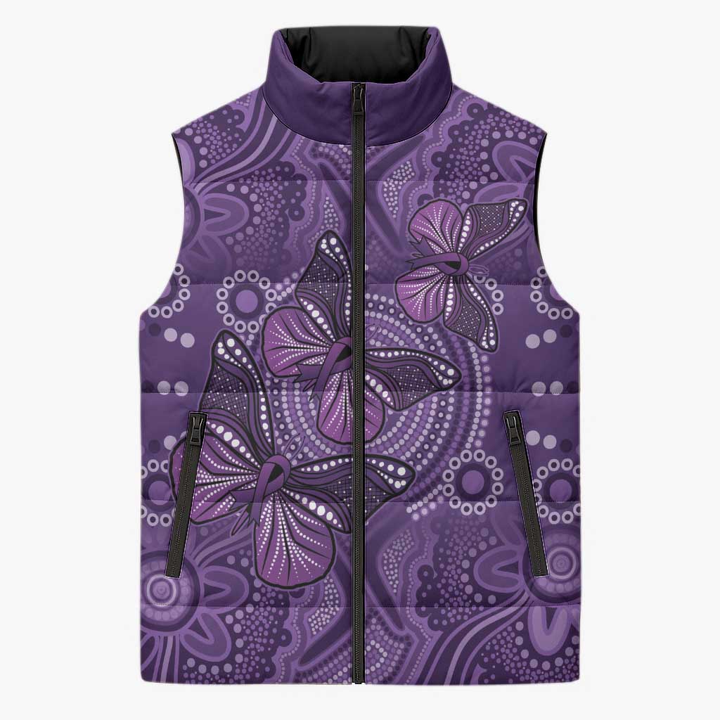 Purple Butterfly Spirit Sleeveless Puffer Jacket Australian Epilepsy Awareness - Aussie Hoodie