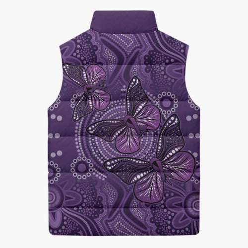 Purple Butterfly Spirit Sleeveless Puffer Jacket Australian Epilepsy Awareness - Aussie Hoodie