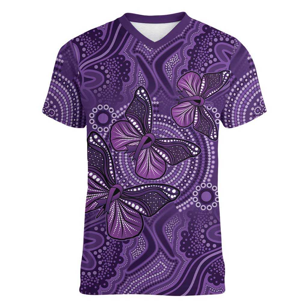 Purple Butterfly Spirit Women V-Neck T-Shirt Australian Epilepsy Awareness - Aussie Hoodie
