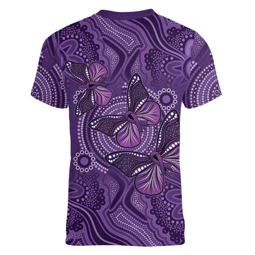 Purple Butterfly Spirit Women V-Neck T-Shirt Australian Epilepsy Awareness - Aussie Hoodie