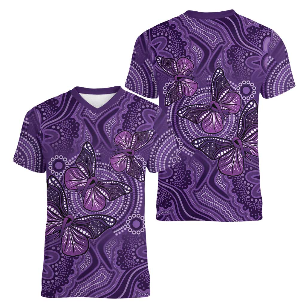 Purple Butterfly Spirit Women V-Neck T-Shirt Australian Epilepsy Awareness - Aussie Hoodie