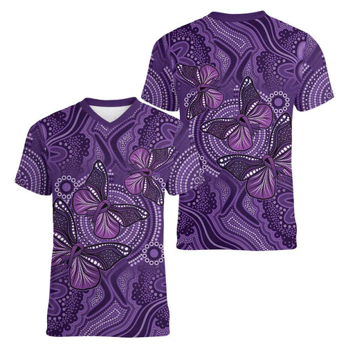 Purple Butterfly Spirit Women V-Neck T-Shirt Australian Epilepsy Awareness - Aussie Hoodie