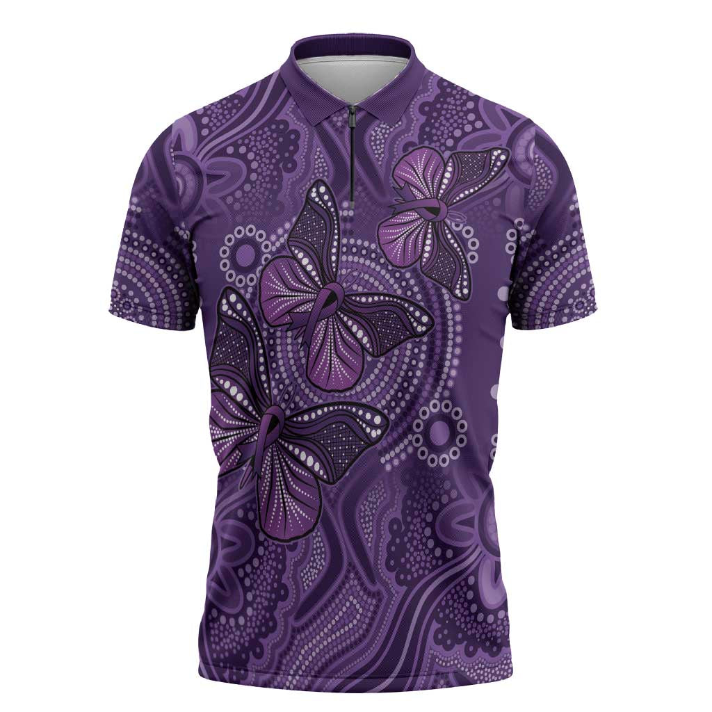 Purple Butterfly Spirit Zipper Polo Shirt Australian Epilepsy Awareness - Aussie Hoodie