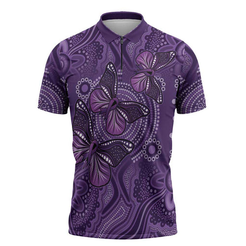 Purple Butterfly Spirit Zipper Polo Shirt Australian Epilepsy Awareness - Aussie Hoodie