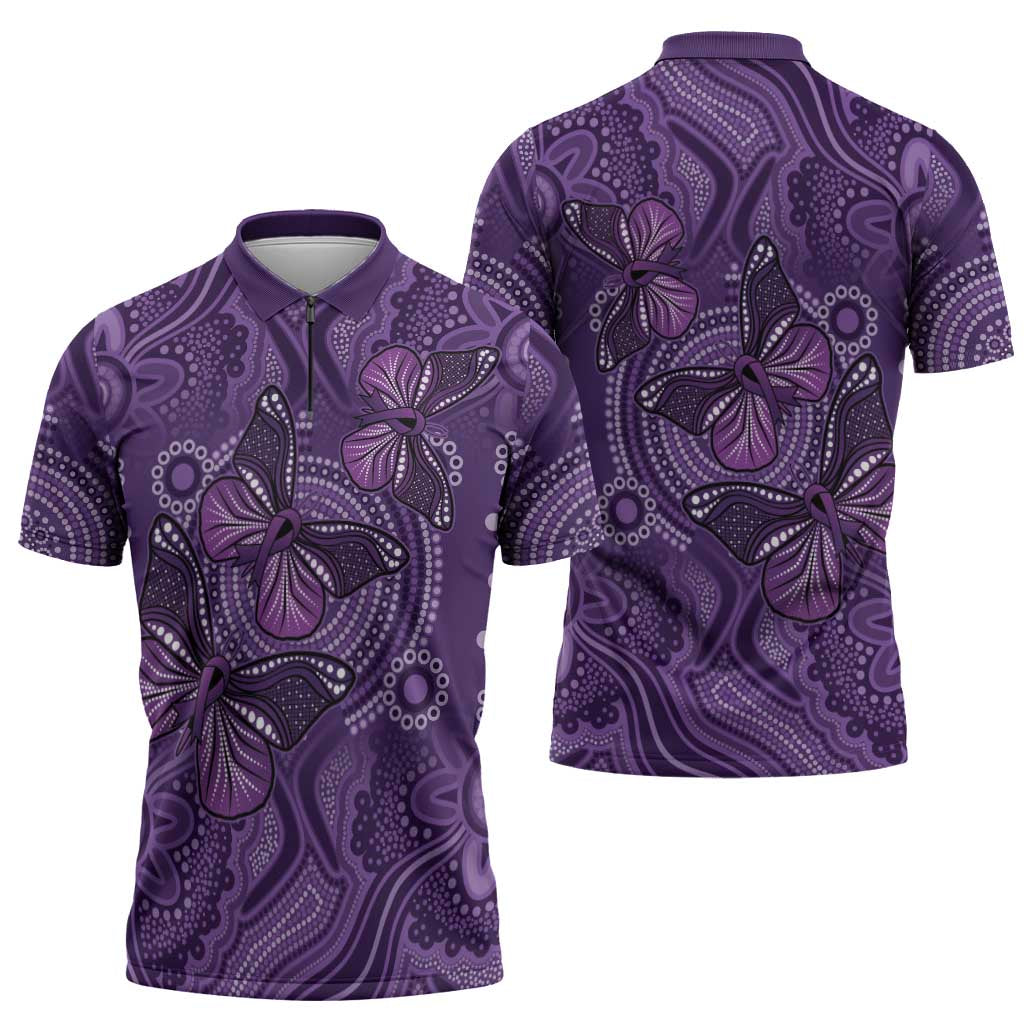 Purple Butterfly Spirit Zipper Polo Shirt Australian Epilepsy Awareness - Aussie Hoodie