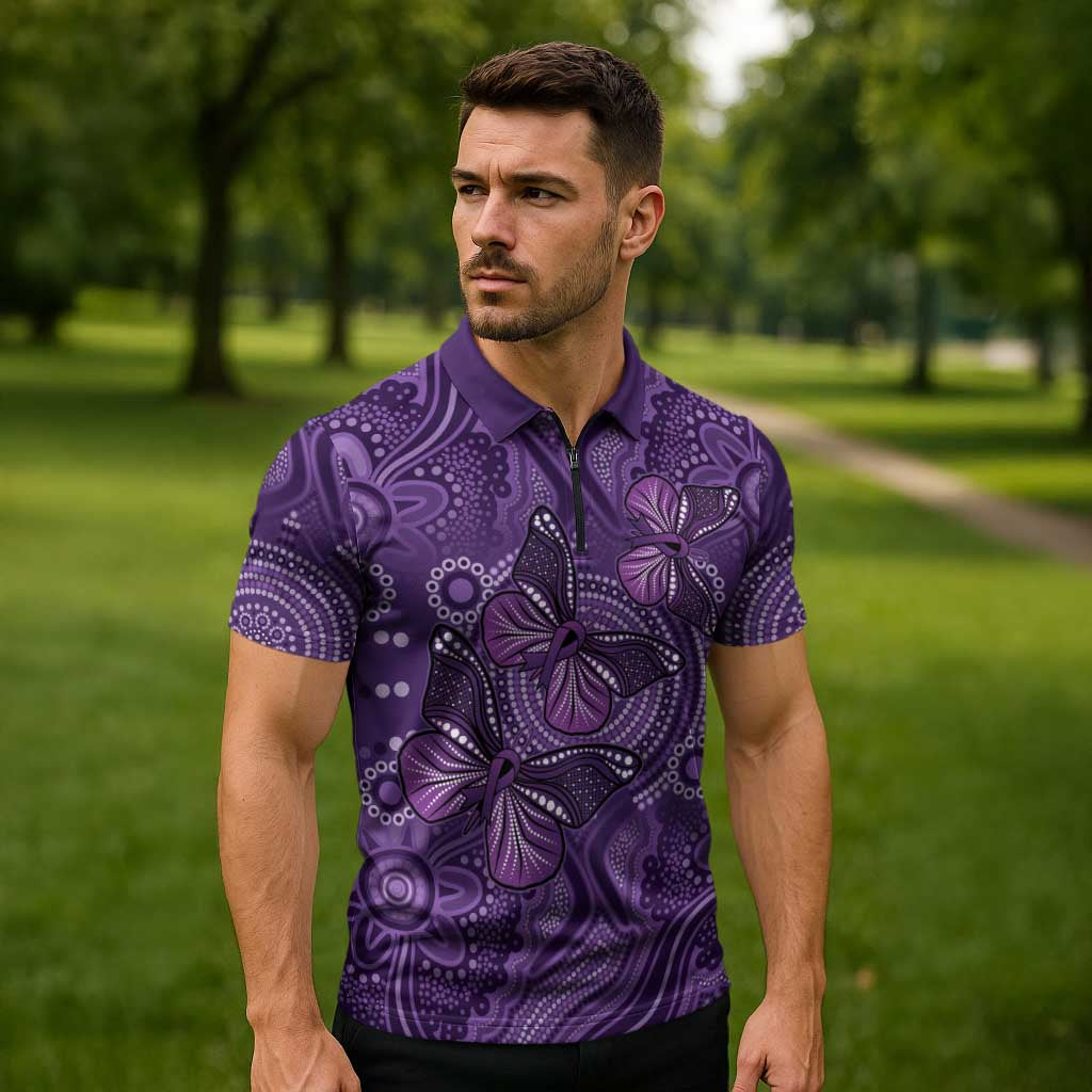 Purple Butterfly Spirit Zipper Polo Shirt Australian Epilepsy Awareness - Aussie Hoodie