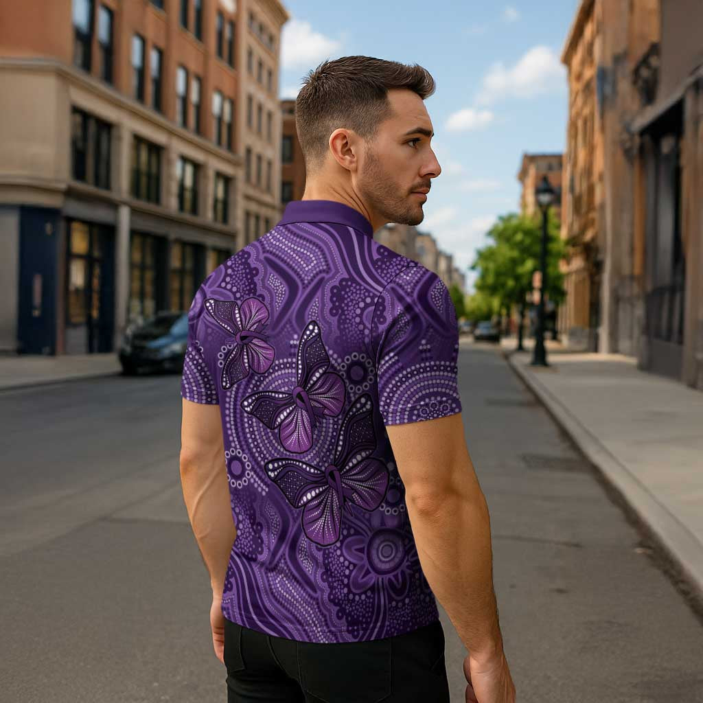 Purple Butterfly Spirit Zipper Polo Shirt Australian Epilepsy Awareness - Aussie Hoodie