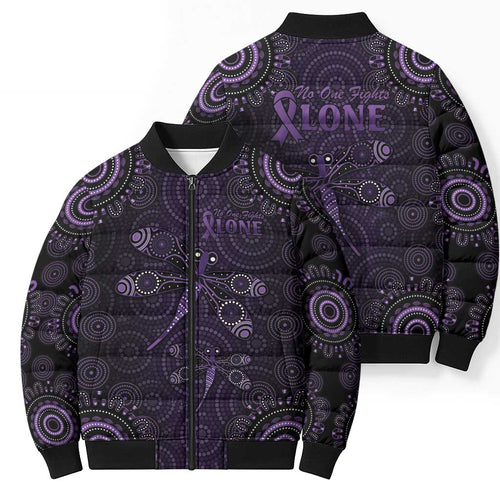 Purple Dragonfly Aboriginal of Hope Bomber Puffer Jacket Australian Epilepsy Awareness - Aussie Hoodie