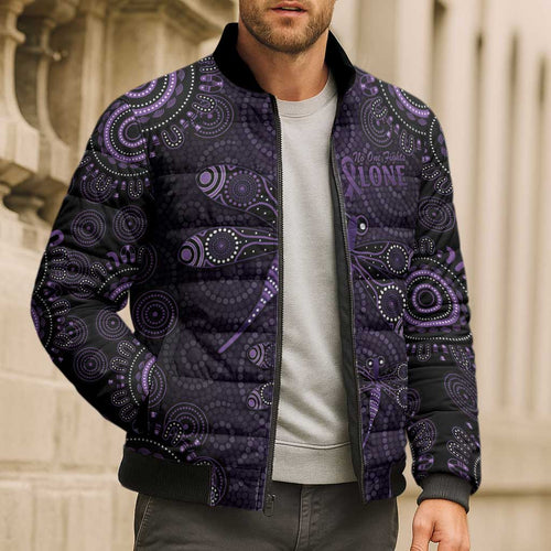 Purple Dragonfly Aboriginal of Hope Bomber Puffer Jacket Australian Epilepsy Awareness - Aussie Hoodie