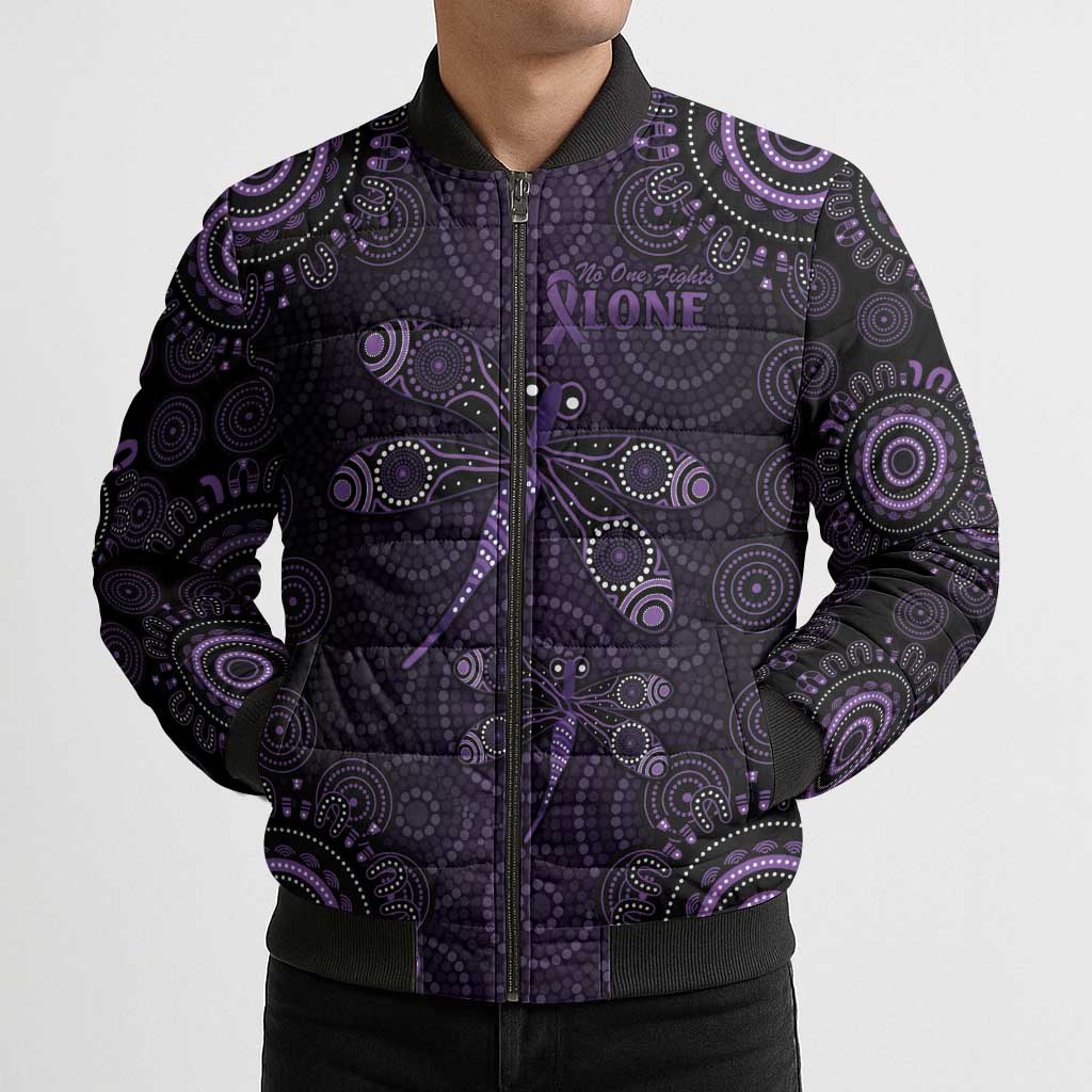 Purple Dragonfly Aboriginal of Hope Bomber Puffer Jacket Australian Epilepsy Awareness - Aussie Hoodie