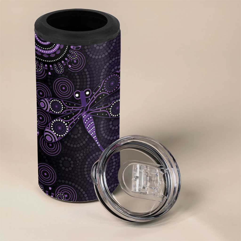 Purple Dragonfly Aboriginal of Hope 4 in 1 Can Cooler Tumbler Australian Epilepsy Awareness - Aussie Hoodie