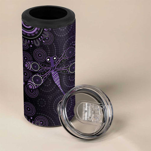 Purple Dragonfly Aboriginal of Hope 4 in 1 Can Cooler Tumbler Australian Epilepsy Awareness - Aussie Hoodie