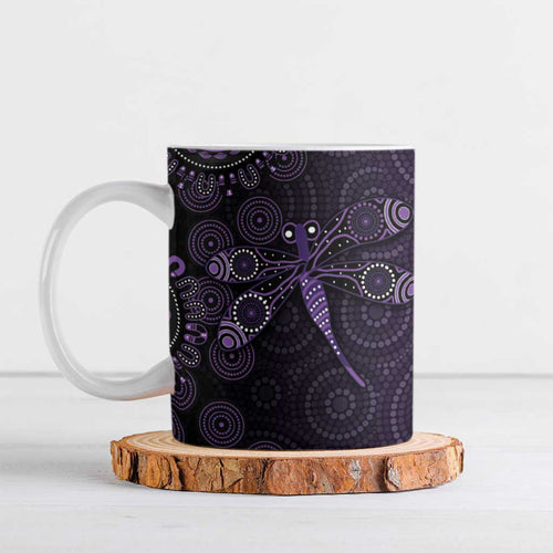 Purple Dragonfly Aboriginal of Hope Ceramic Mug Australian Epilepsy Awareness - Aussie Hoodie
