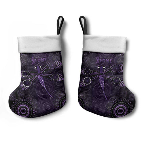 Purple Dragonfly Aboriginal of Hope Christmas Stocking Australian Epilepsy Awareness - Aussie Hoodie
