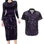 Purple Dragonfly Aboriginal of Hope Couples Matching Long Sleeve Bodycon Dress and Hawaiian Shirt Australian Epilepsy Awareness - Aussie Hoodie