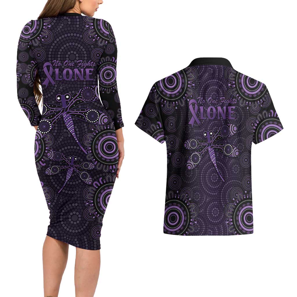 Purple Dragonfly Aboriginal of Hope Couples Matching Long Sleeve Bodycon Dress and Hawaiian Shirt Australian Epilepsy Awareness - Aussie Hoodie