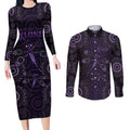 Purple Dragonfly Aboriginal of Hope Couples Matching Long Sleeve Bodycon Dress and Long Sleeve Button Shirt Australian Epilepsy Awareness - Aussie Hoodie