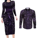 Purple Dragonfly Aboriginal of Hope Couples Matching Long Sleeve Bodycon Dress and Long Sleeve Button Shirt Australian Epilepsy Awareness - Aussie Hoodie