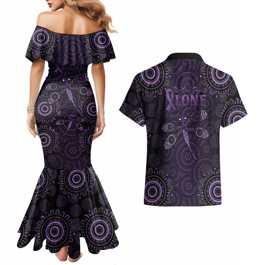 Purple Dragonfly Aboriginal of Hope Couples Matching Mermaid Dress and Hawaiian Shirt Australian Epilepsy Awareness - Aussie Hoodie