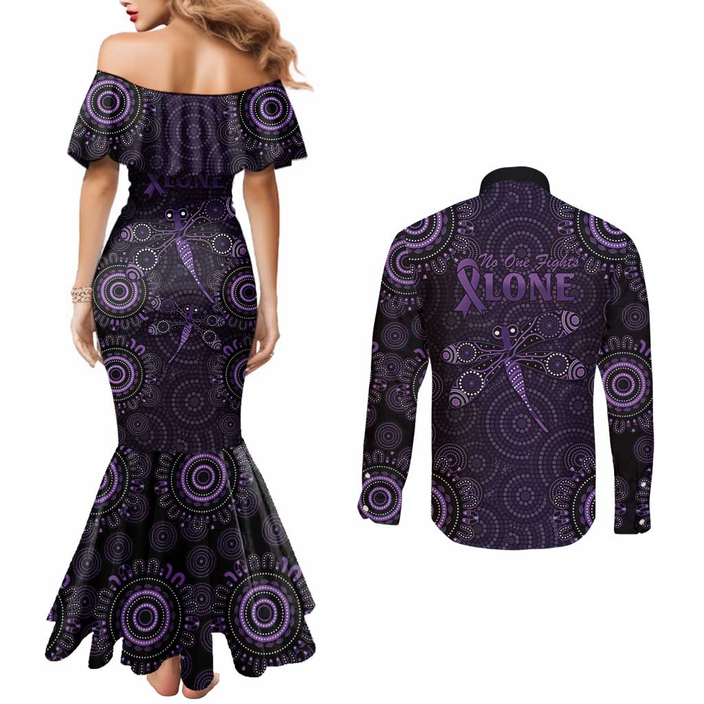 Purple Dragonfly Aboriginal of Hope Couples Matching Mermaid Dress and Long Sleeve Button Shirt Australian Epilepsy Awareness - Aussie Hoodie