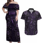 Purple Dragonfly Aboriginal of Hope Couples Matching Off Shoulder Maxi Dress and Hawaiian Shirt Australian Epilepsy Awareness - Aussie Hoodie