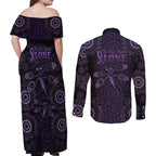 Purple Dragonfly Aboriginal of Hope Couples Matching Off Shoulder Maxi Dress and Long Sleeve Button Shirt Australian Epilepsy Awareness - Aussie Hoodie