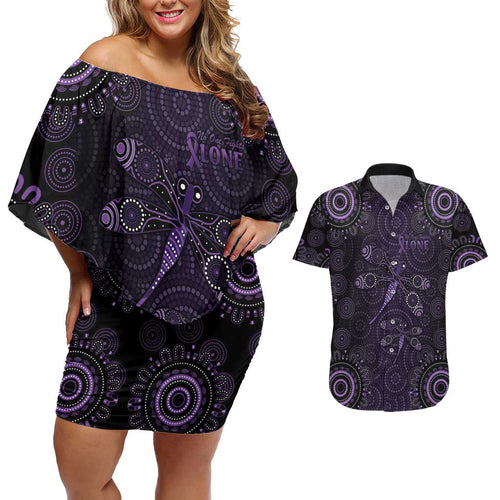 Purple Dragonfly Aboriginal of Hope Couples Matching Off Shoulder Short Dress and Hawaiian Shirt Australian Epilepsy Awareness - Aussie Hoodie