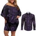 Purple Dragonfly Aboriginal of Hope Couples Matching Off Shoulder Short Dress and Long Sleeve Button Shirt Australian Epilepsy Awareness - Aussie Hoodie