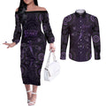 Purple Dragonfly Aboriginal of Hope Couples Matching Off The Shoulder Long Sleeve Dress and Long Sleeve Button Shirt Australian Epilepsy Awareness - Aussie Hoodie