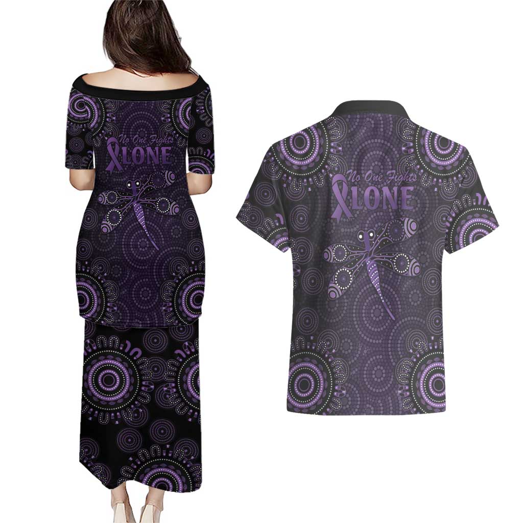Purple Dragonfly Aboriginal of Hope Couples Matching Puletasi and Hawaiian Shirt Australian Epilepsy Awareness - Aussie Hoodie