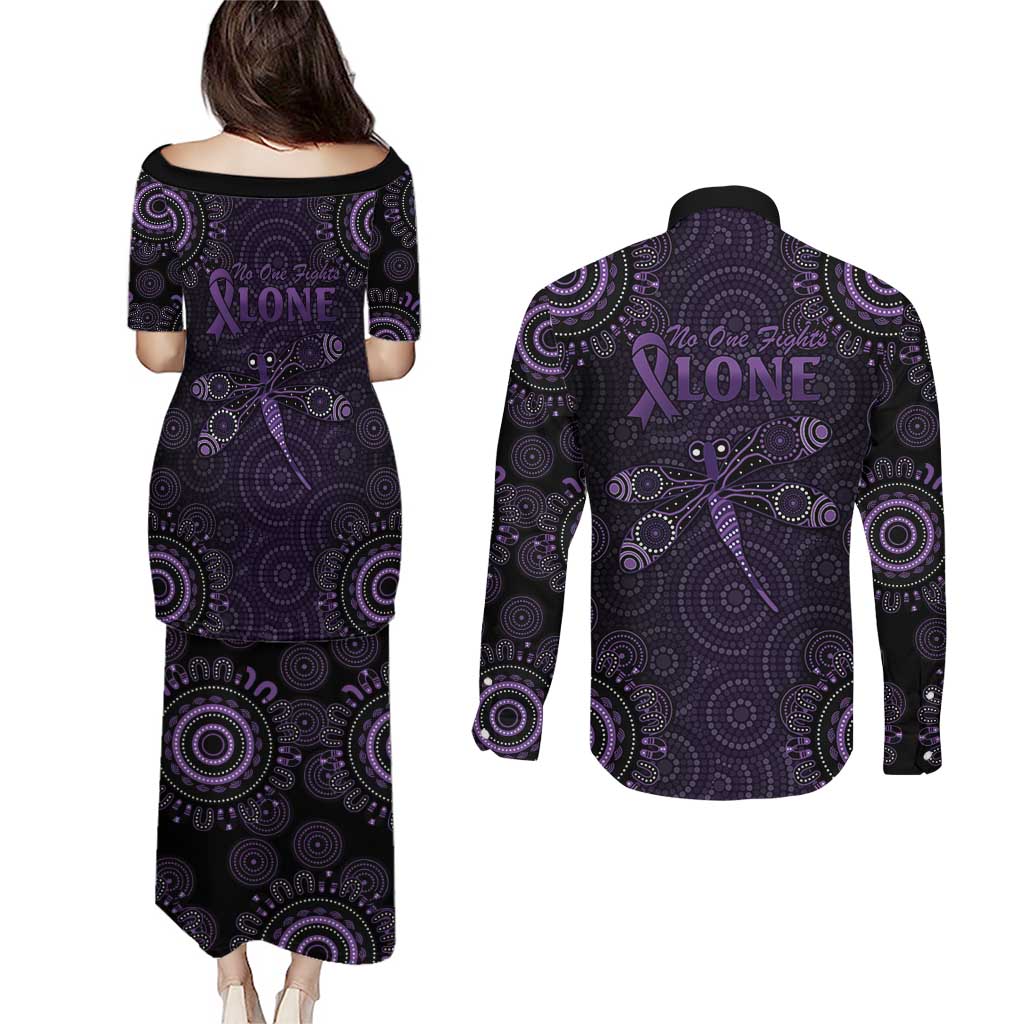 Purple Dragonfly Aboriginal of Hope Couples Matching Puletasi and Long Sleeve Button Shirt Australian Epilepsy Awareness - Aussie Hoodie