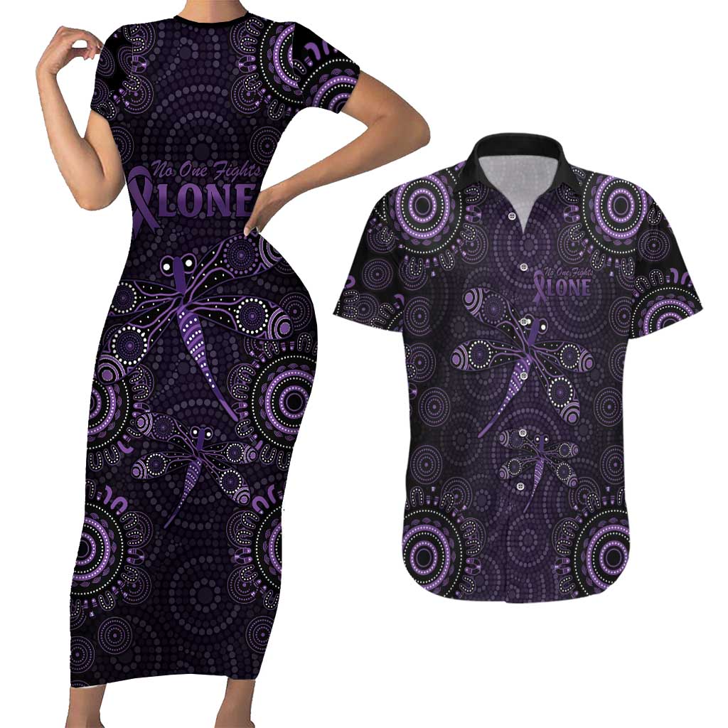 Purple Dragonfly Aboriginal of Hope Couples Matching Short Sleeve Bodycon Dress and Hawaiian Shirt Australian Epilepsy Awareness - Aussie Hoodie