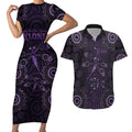 Purple Dragonfly Aboriginal of Hope Couples Matching Short Sleeve Bodycon Dress and Hawaiian Shirt Australian Epilepsy Awareness - Aussie Hoodie