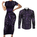 Purple Dragonfly Aboriginal of Hope Couples Matching Short Sleeve Bodycon Dress and Long Sleeve Button Shirt Australian Epilepsy Awareness - Aussie Hoodie