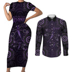 Purple Dragonfly Aboriginal of Hope Couples Matching Short Sleeve Bodycon Dress and Long Sleeve Button Shirt Australian Epilepsy Awareness - Aussie Hoodie