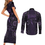 Purple Dragonfly Aboriginal of Hope Couples Matching Short Sleeve Bodycon Dress and Long Sleeve Button Shirt Australian Epilepsy Awareness - Aussie Hoodie