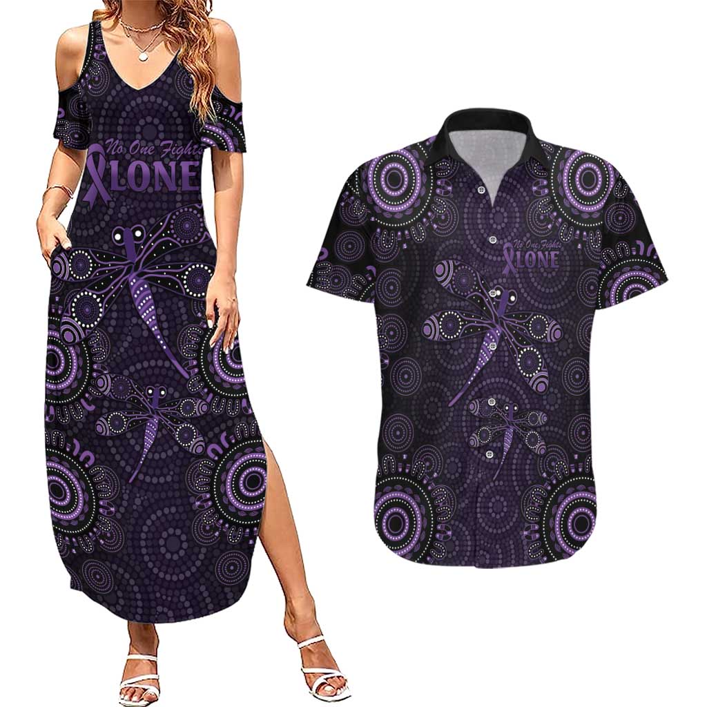 Purple Dragonfly Aboriginal of Hope Couples Matching Summer Maxi Dress and Hawaiian Shirt Australian Epilepsy Awareness - Aussie Hoodie